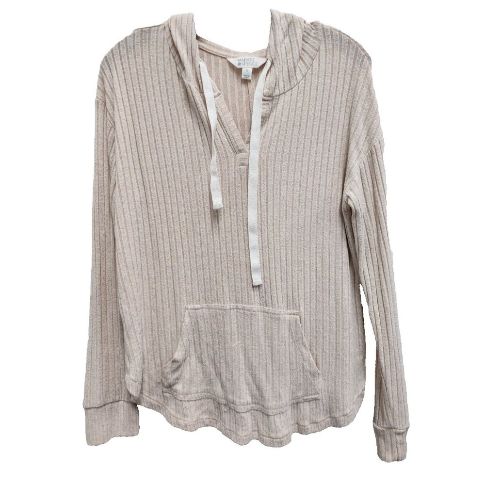 Market & Spruce Stitch Fix Womens Hoodie Small Cream Ribbed Knit Pullover Casual